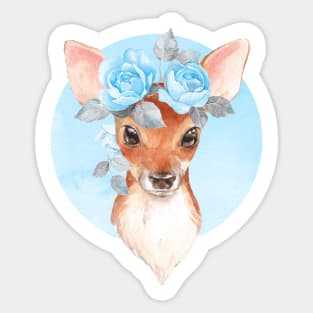 Fawn and blue roses Sticker